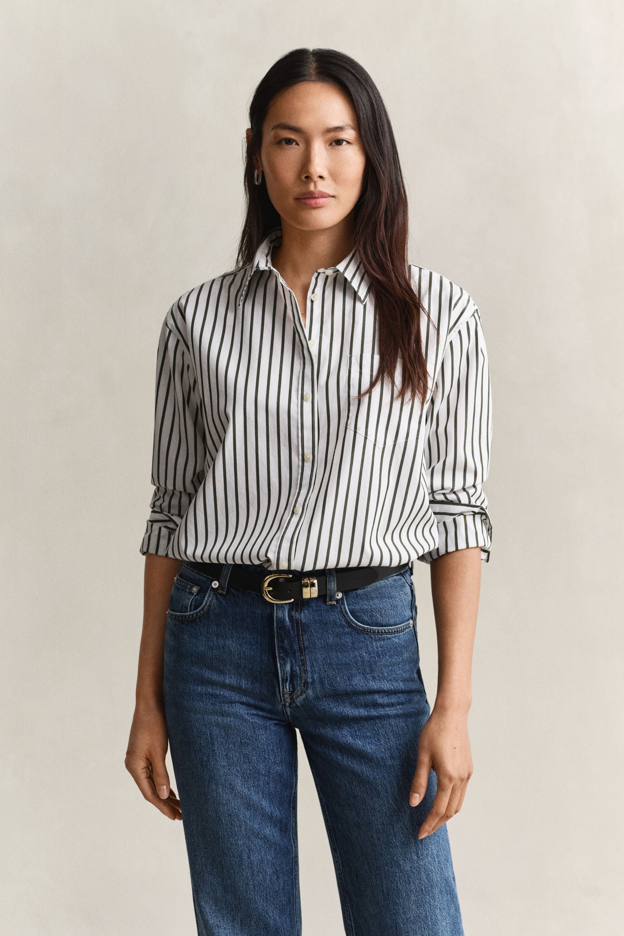 Chemise classique coupe décontractée en popeline à rayures