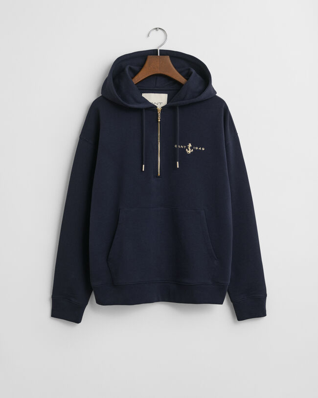 Anchor Hoodie mit Reißverschlusskragen und Stickerei