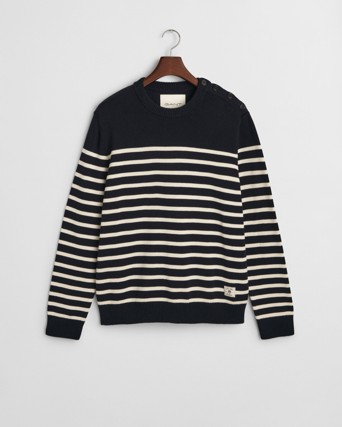 Baumwoll-Rundhalspullover mit Streifen