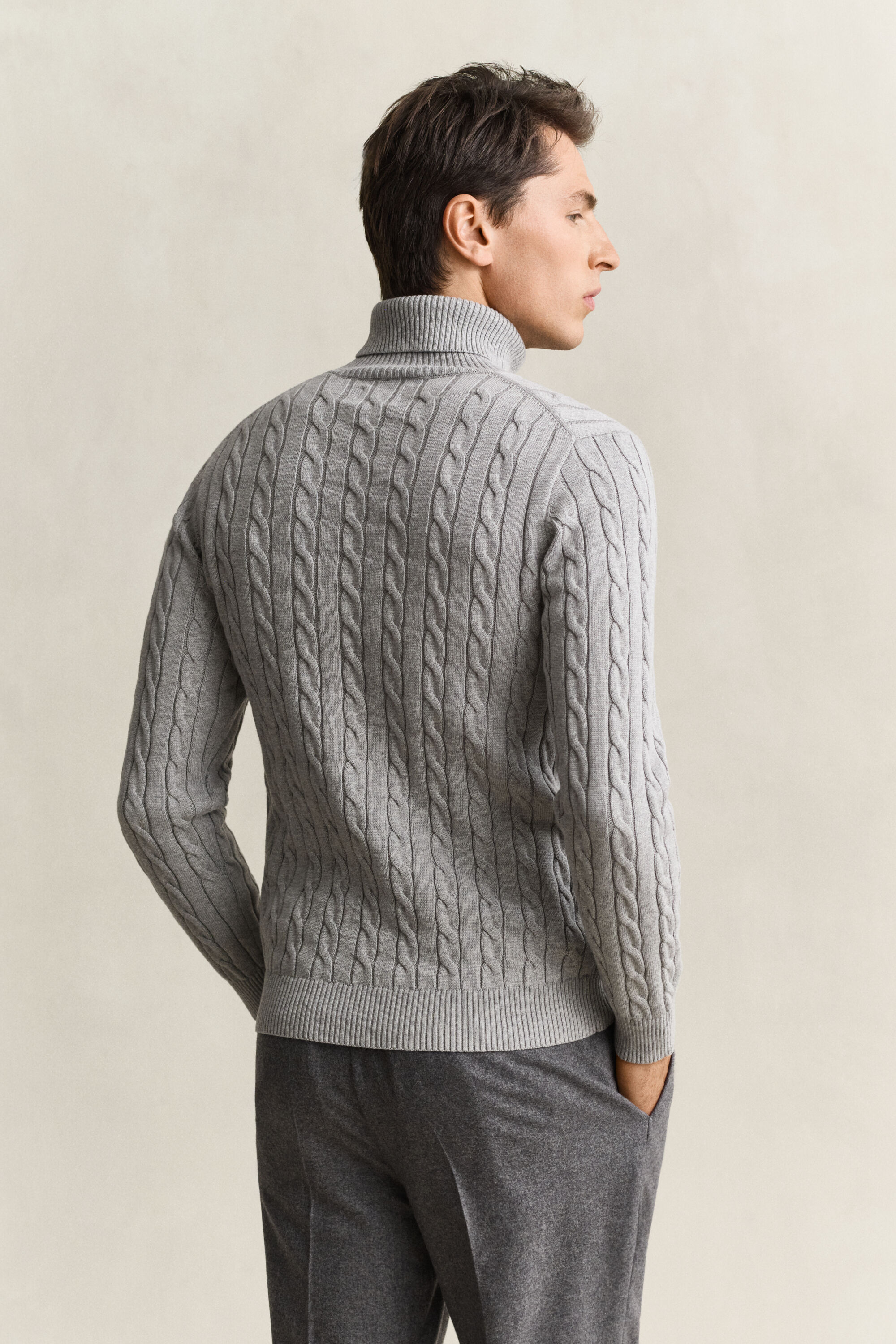 Zopfstrick Rollkragenpullover aus Baumwolle