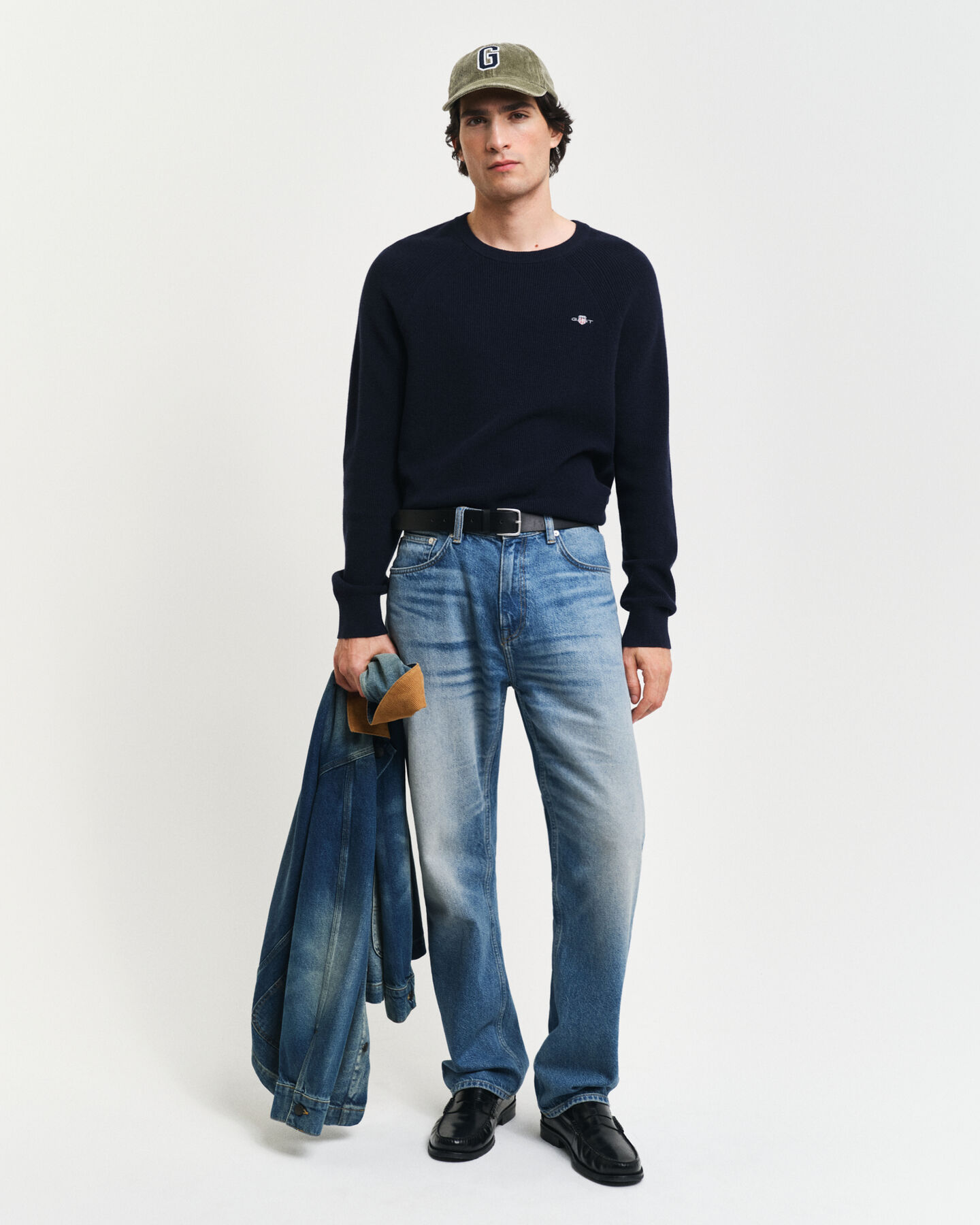 Gerippter Rundhalspullover aus Baumwoll-Woll-Gemisch