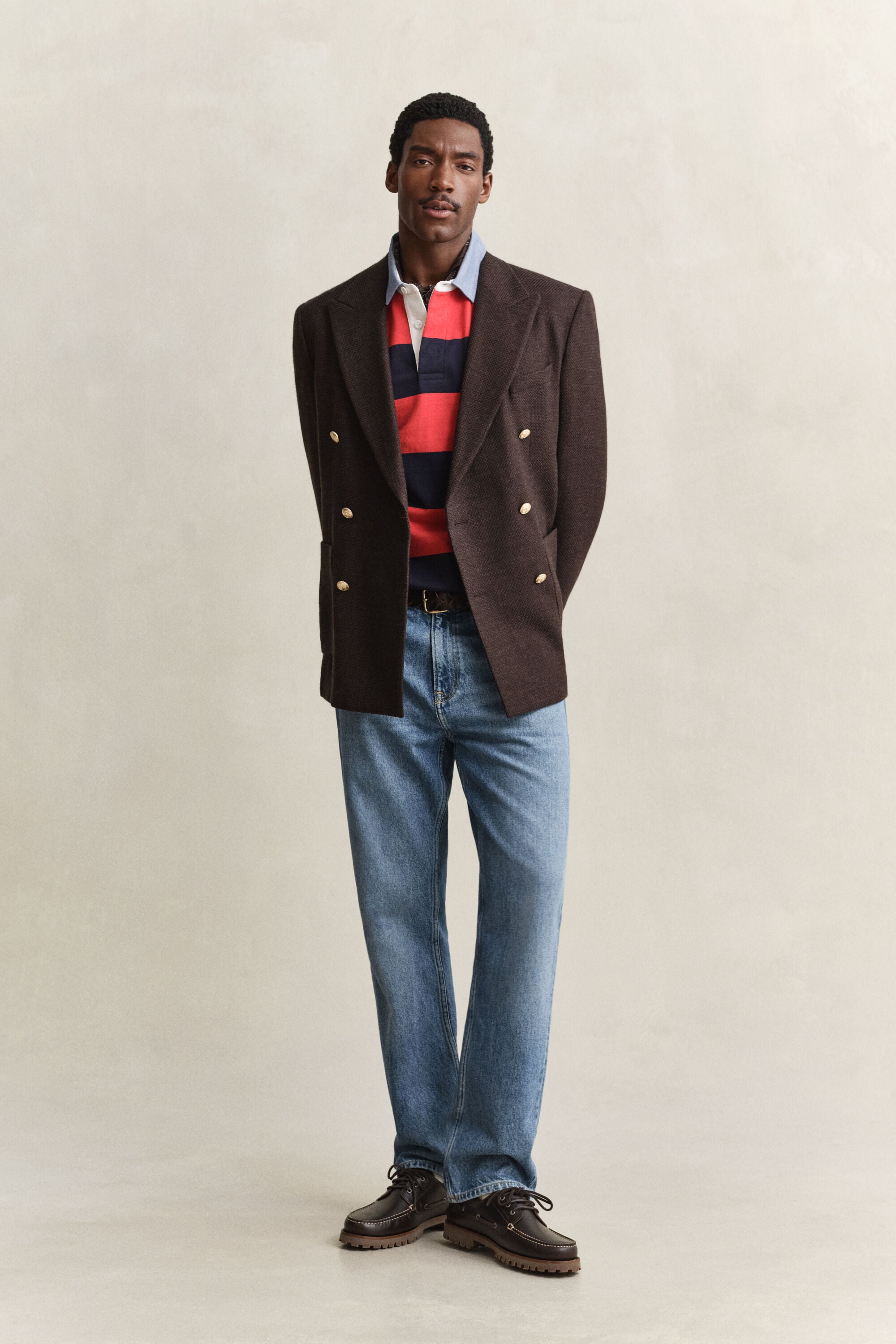 Gestreiftes Heavy Rugger mit Chambray-Kragen