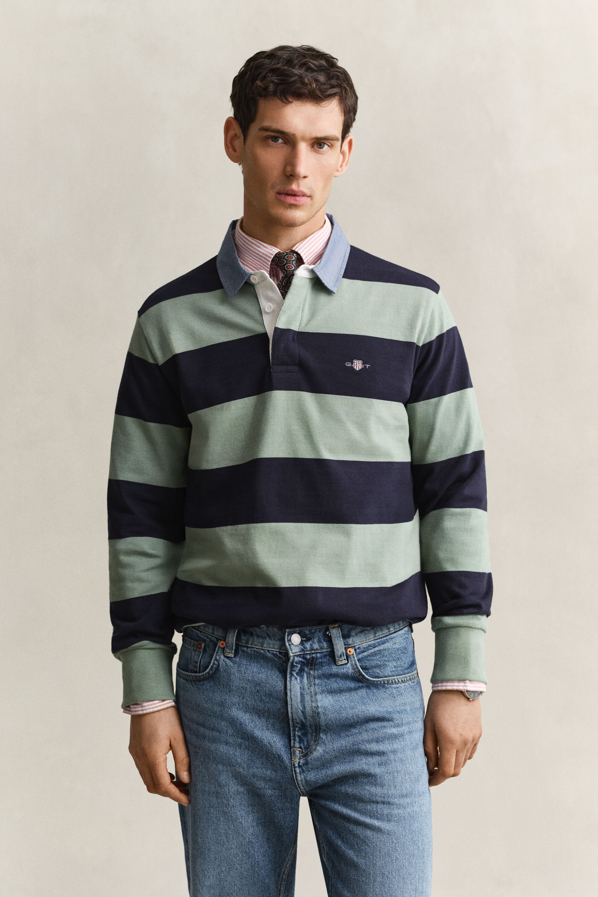 Chambray Collar Striped Heavy Rugger