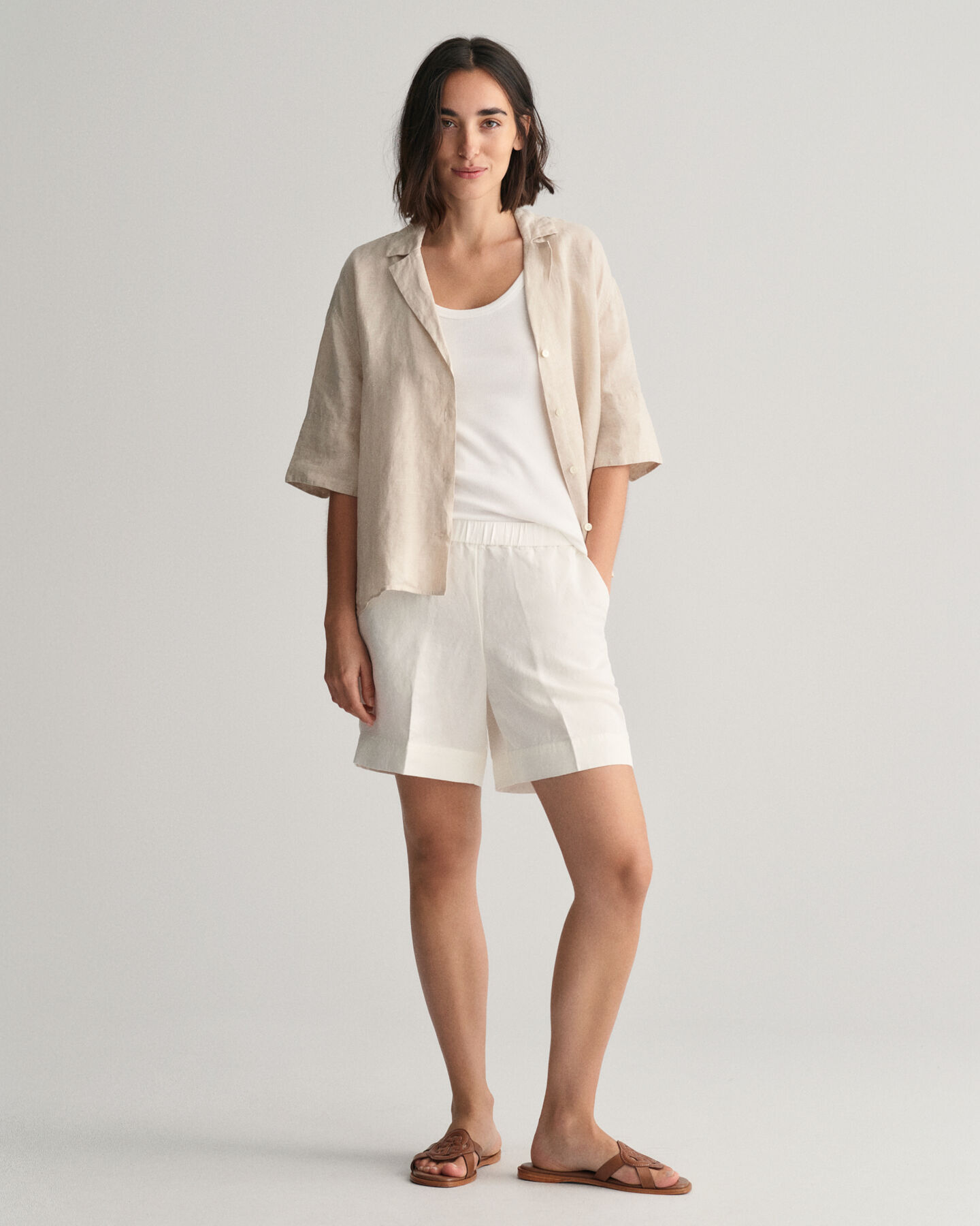 Relaxed Fit Leinenmix Pull-On Shorts
