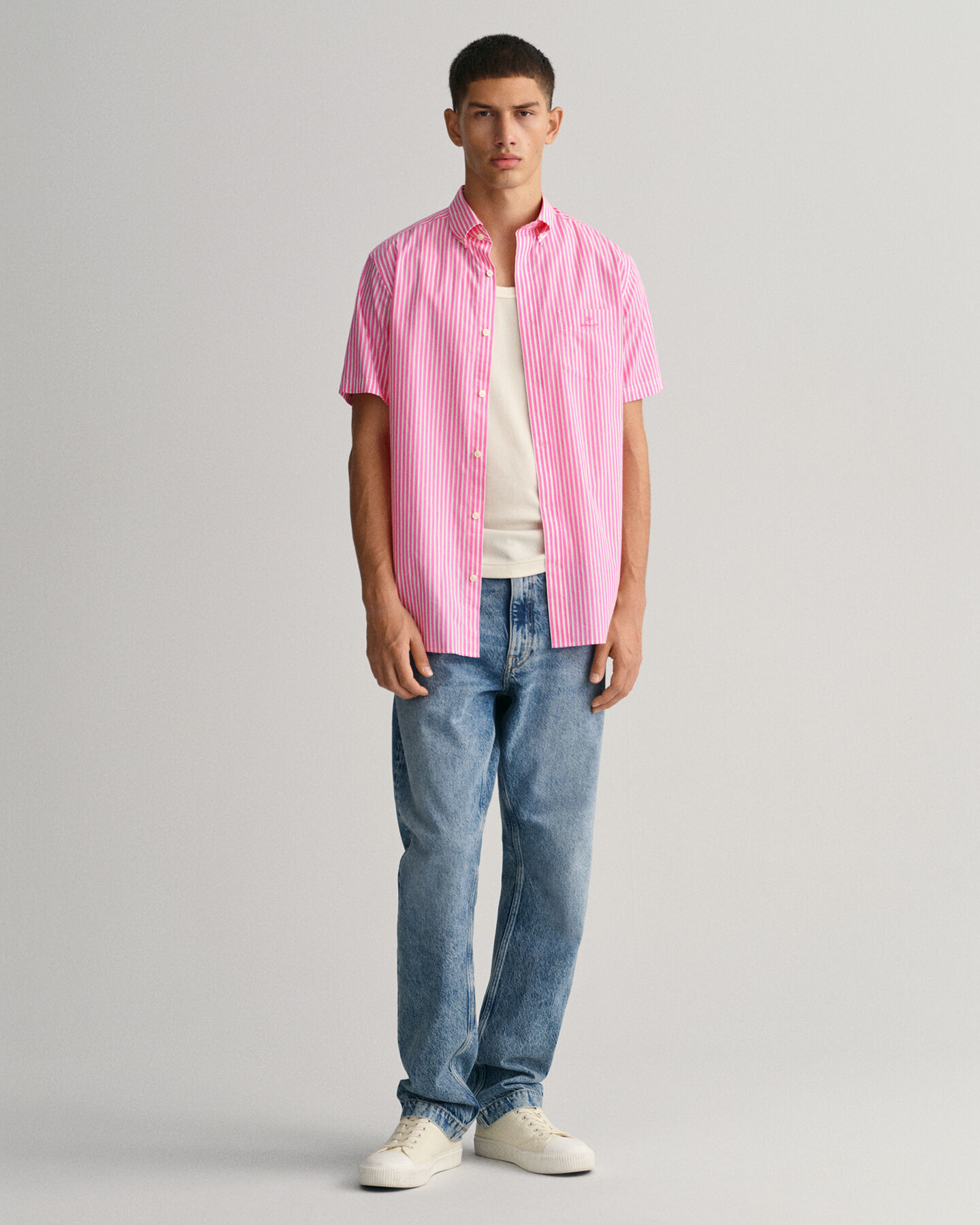 Regular Fit Broadcloth Kurzarmhemd mit Streifen