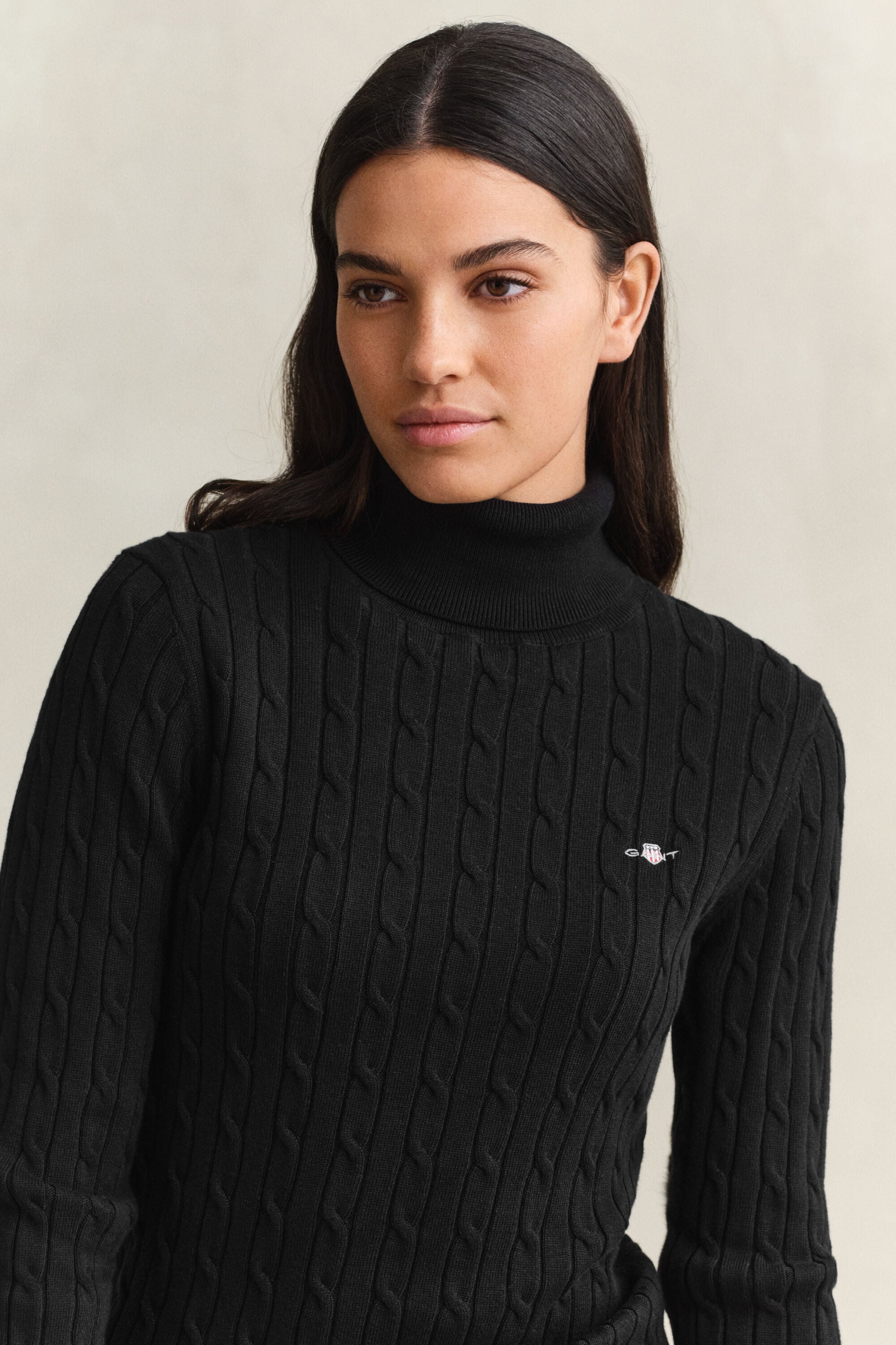 Zopfstrick Rollkragenpullover aus Stretch-Baumwolle
