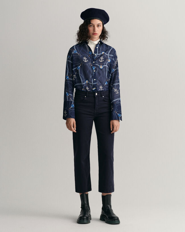 Verkürzte Color Jeans mit weitem Bein