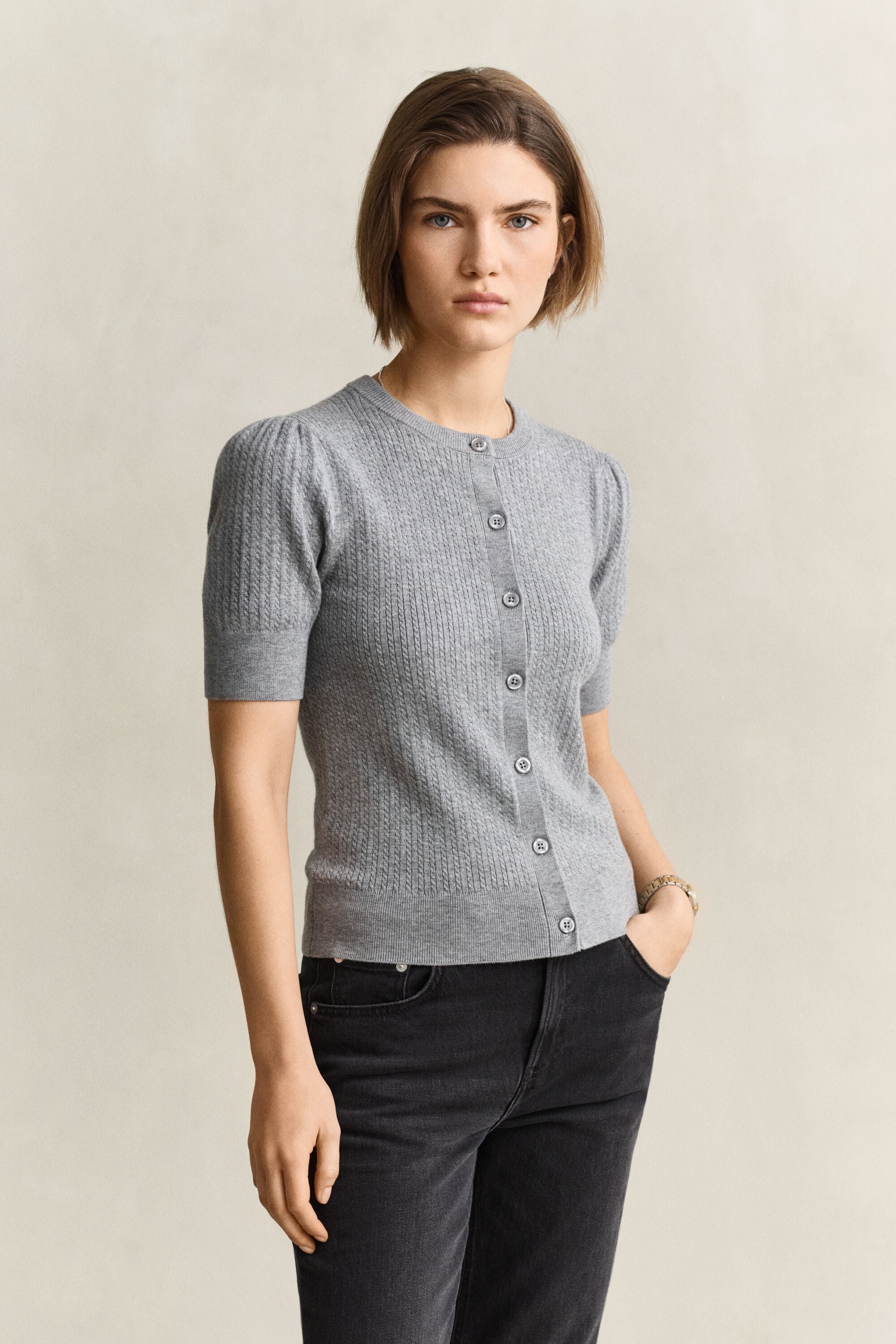 Cardigan à manches courtes en maille torsadée