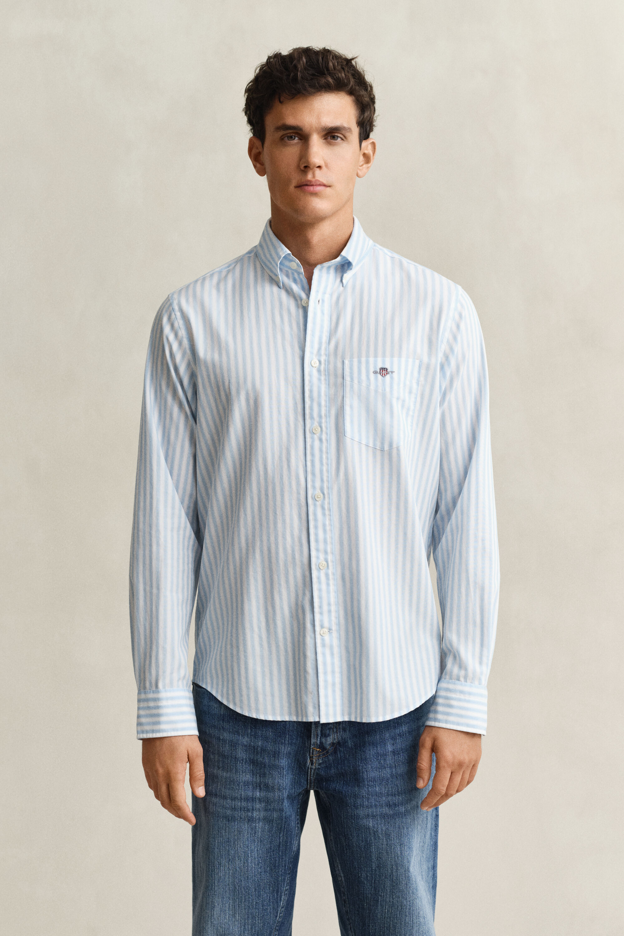 Camicia classica in popeline a righe