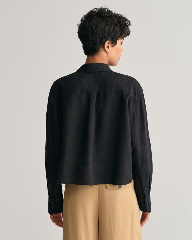 Verkürzte Relaxed Fit Leinen Bluse