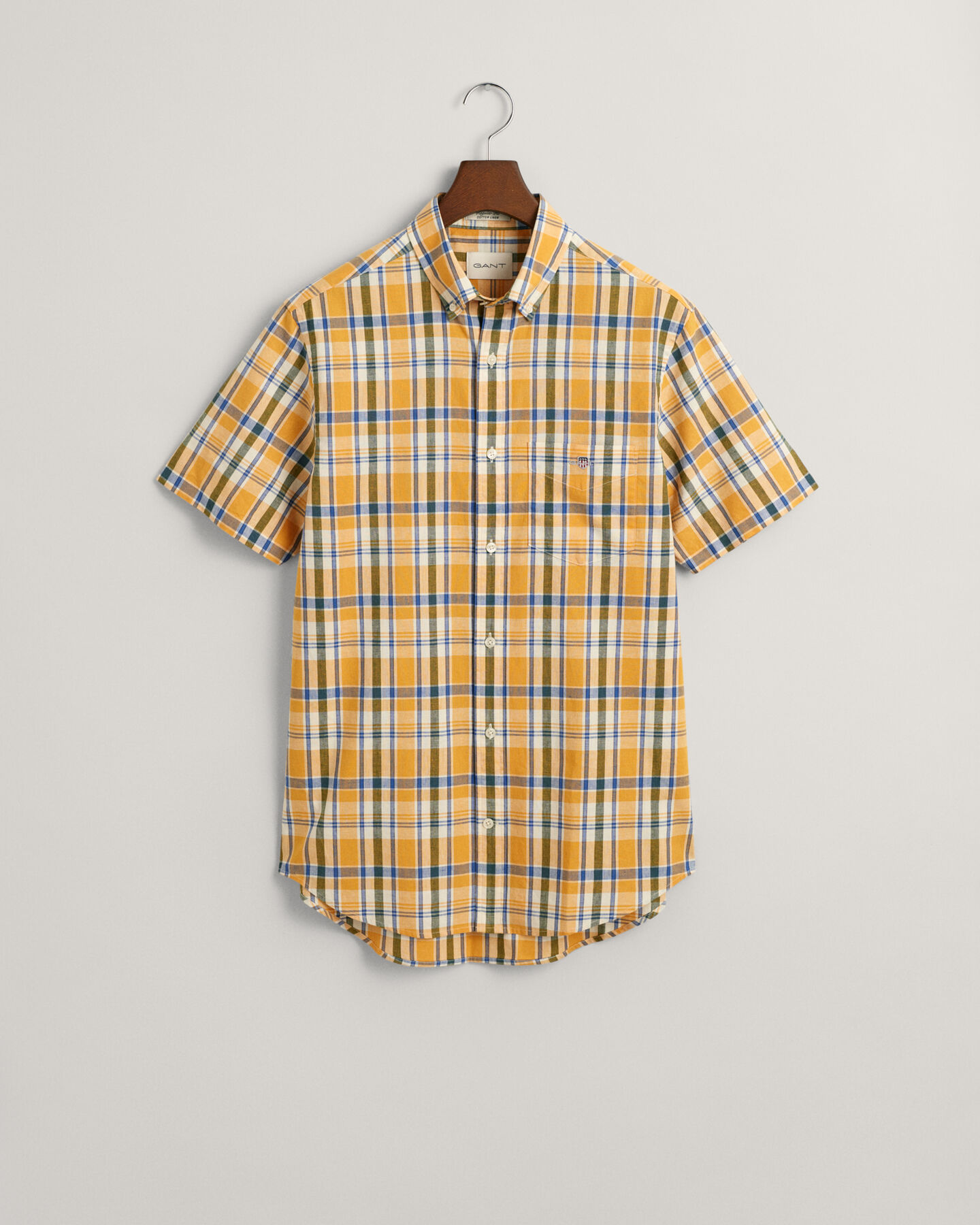 Regular Fit Baumwoll Leinen Kurzarmhemd mit Karomuster