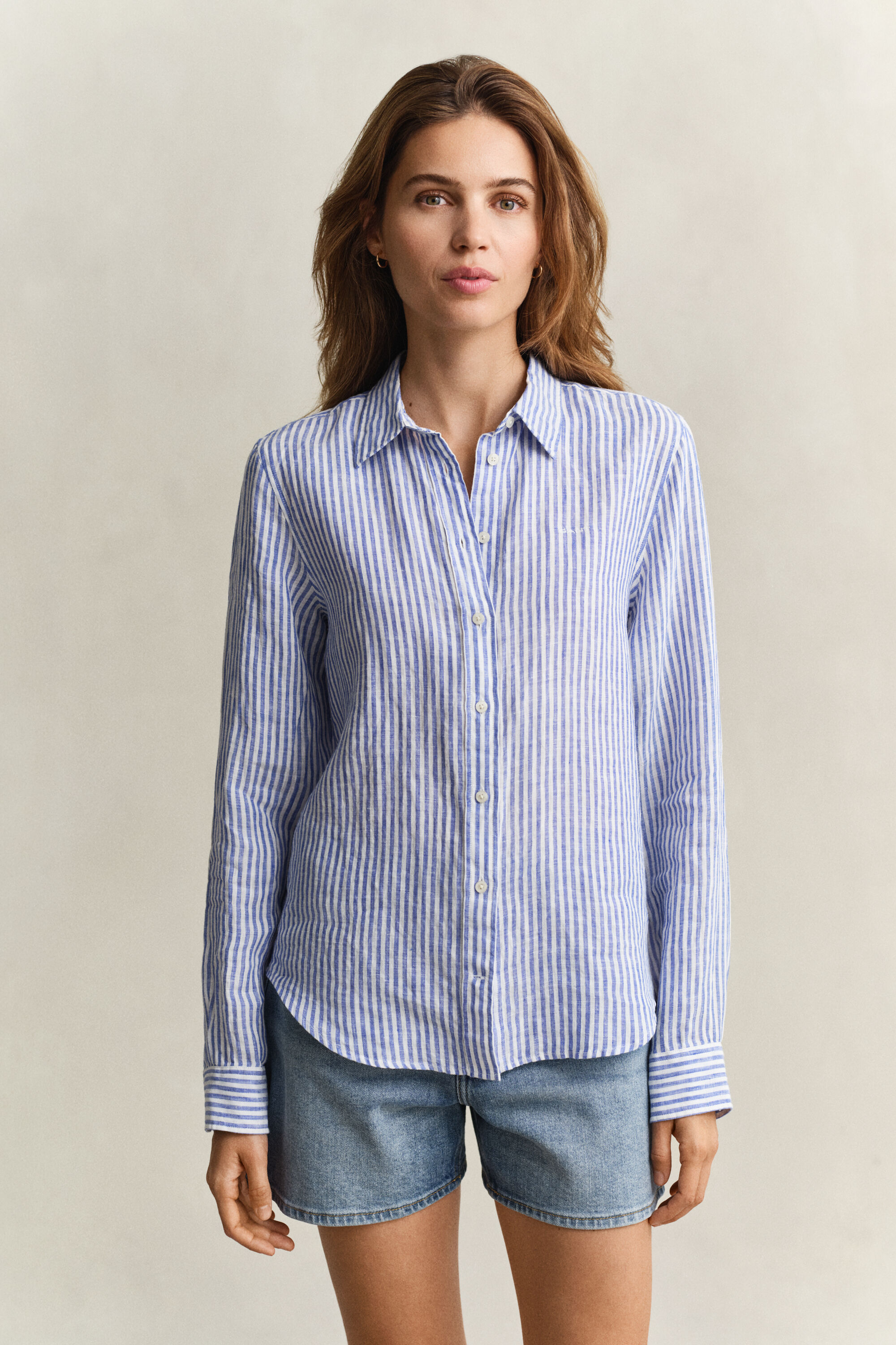 Regular Fit Leinen Bluse mit Streifen