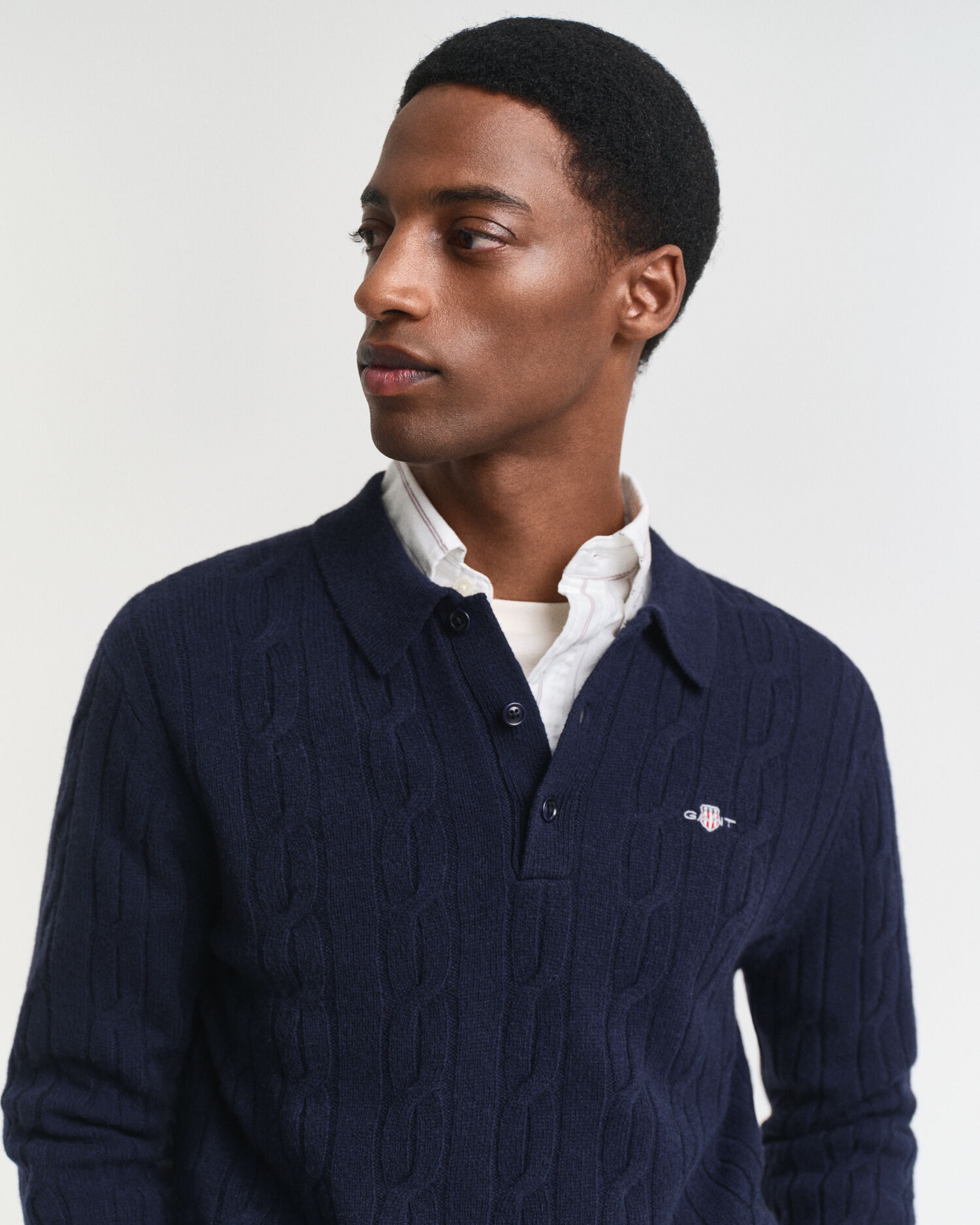 Lambswool Cable Knit Polo Sweater