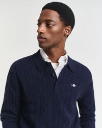 Lambswool Zopfstrick Polopullover
