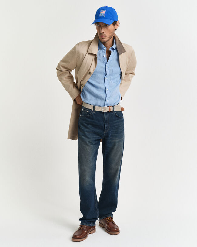 St&uuml;ckgef&auml;rbtes Regular Fit Leinen Kurzarmhemd