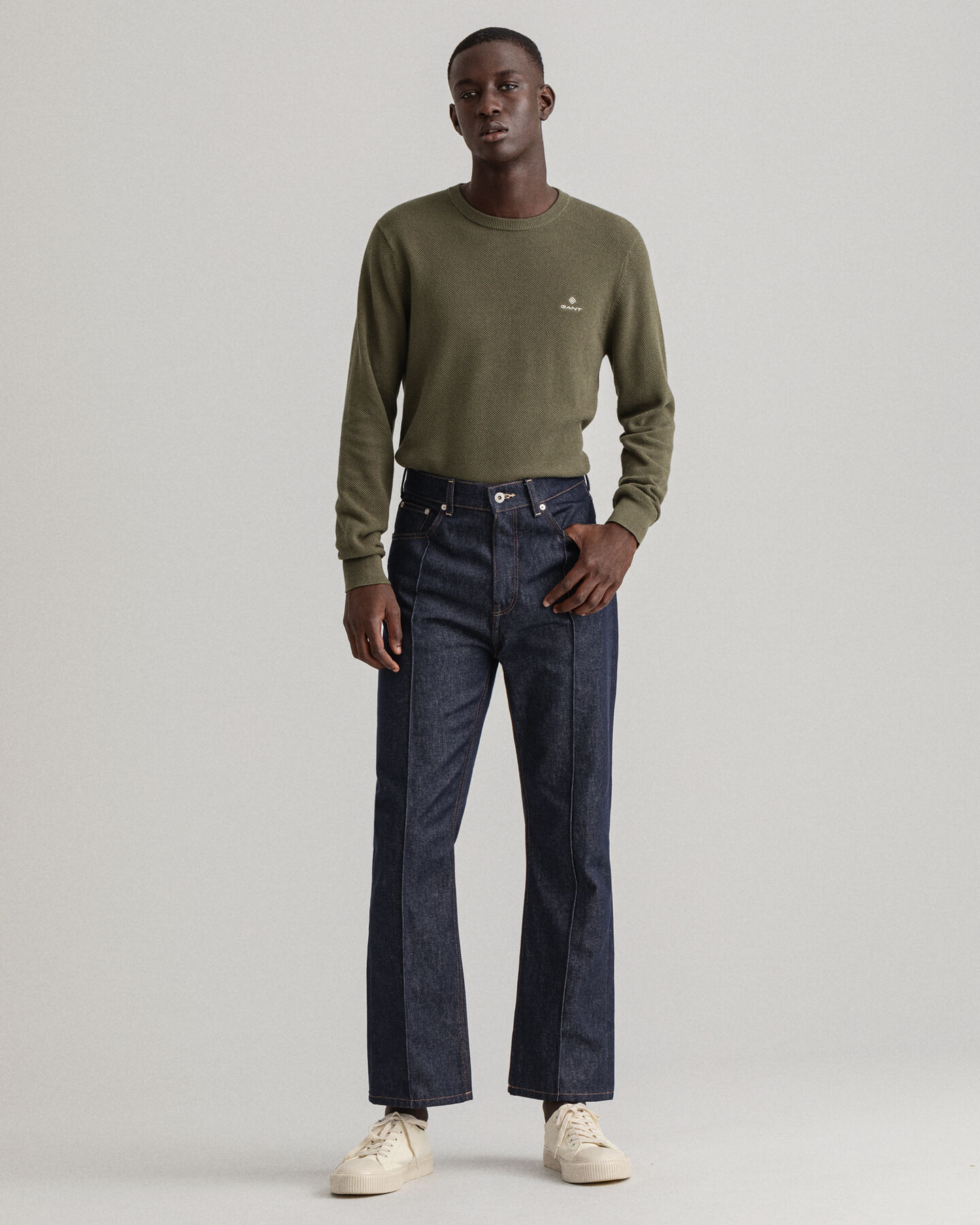 Rundhalspullover aus Baumwoll-Piqu&eacute;