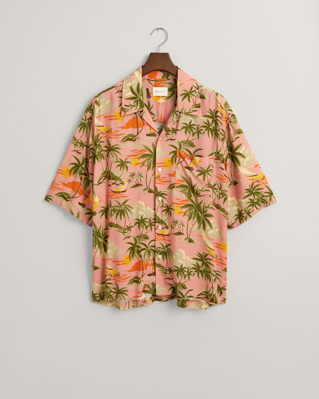 Relaxed Fit Hawaiian Print Kurzarmhemd