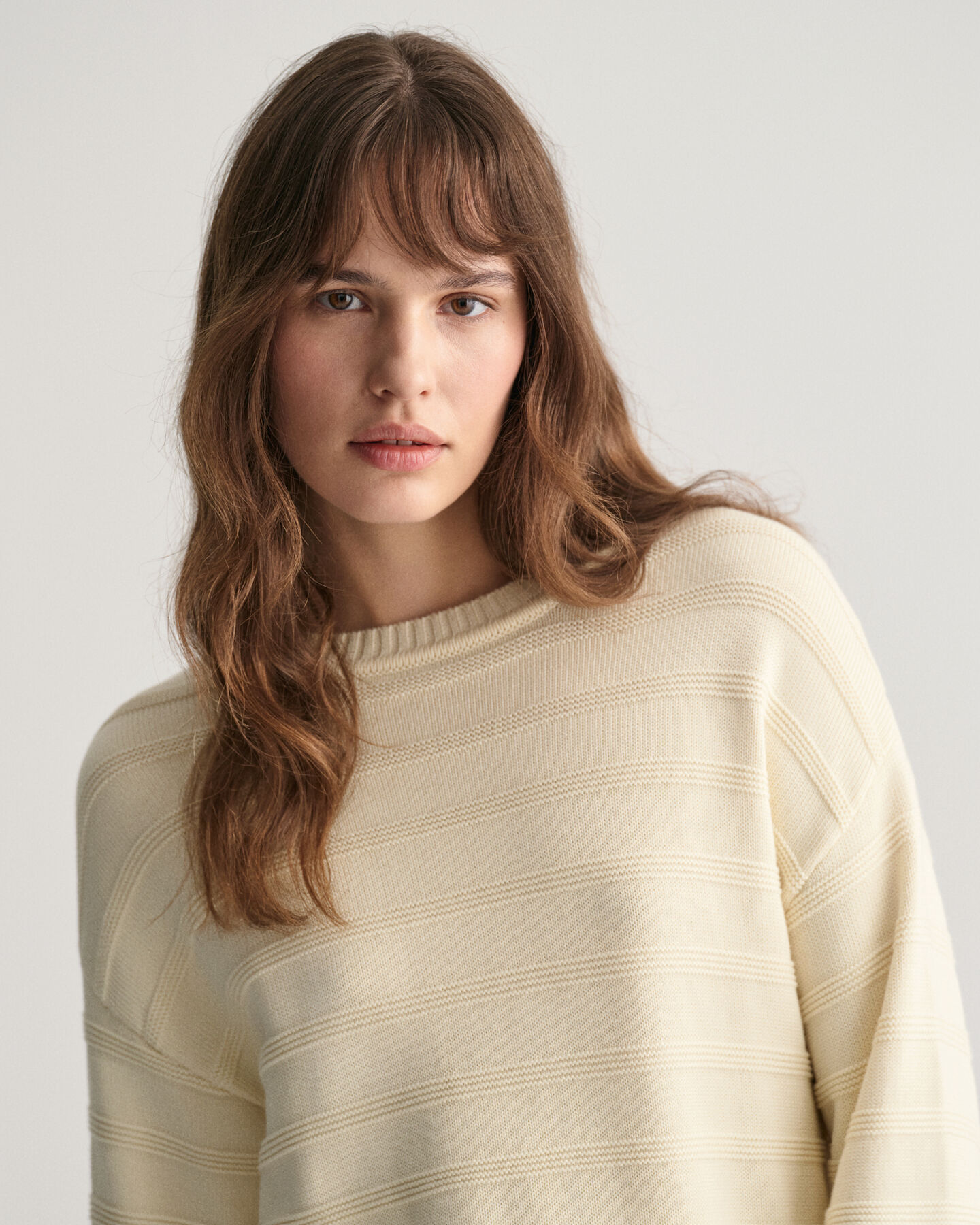 Tonal Baumwoll Rundhalspullover mit Streifen