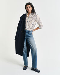 Regular Fit Sailing Print Bluse aus Baumwolle und Seide