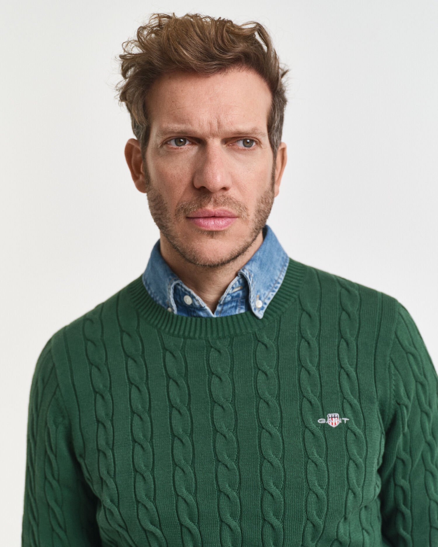 Zopfstrick Rundhalspullover aus Baumwolle