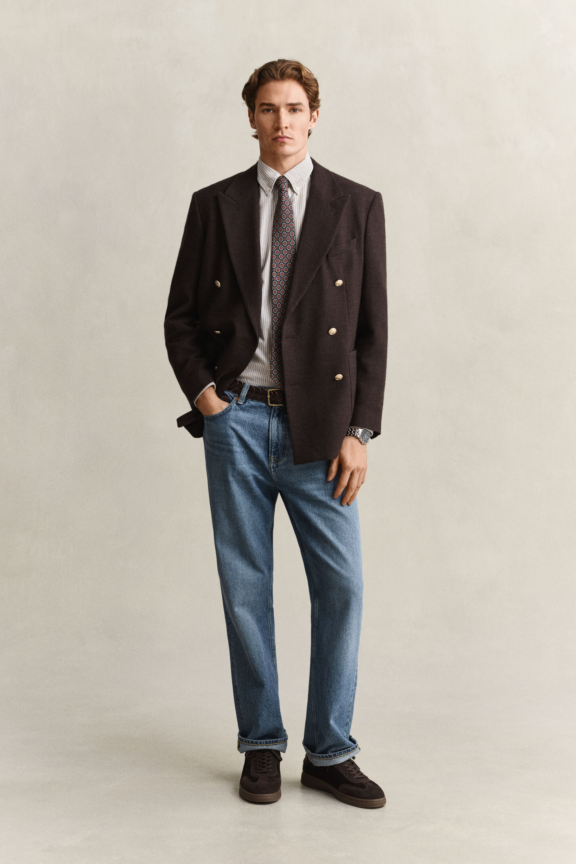 Chemise en coton Oxford classique à rayures Banker
