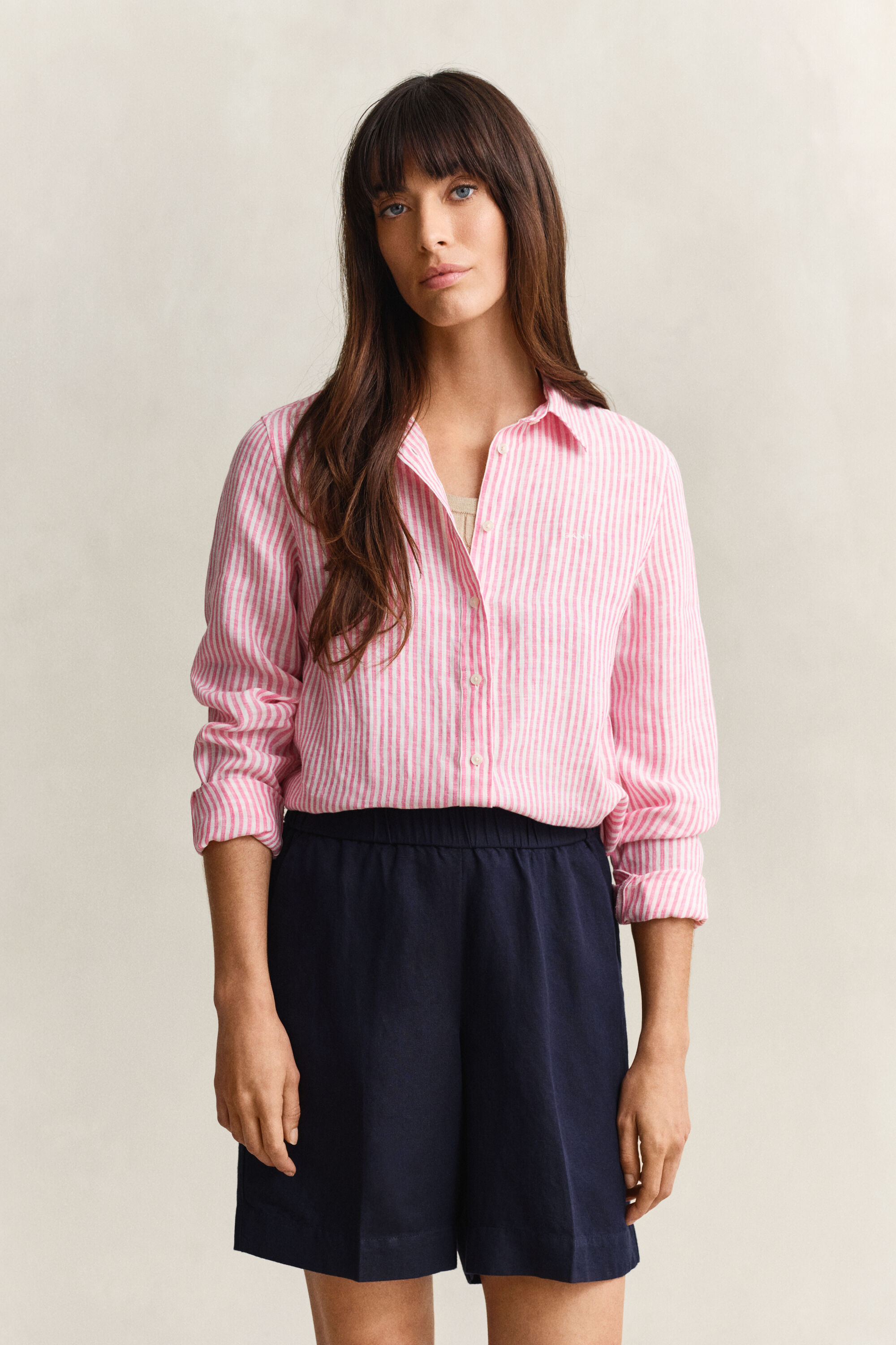 Camicia di lino a righe regular fit