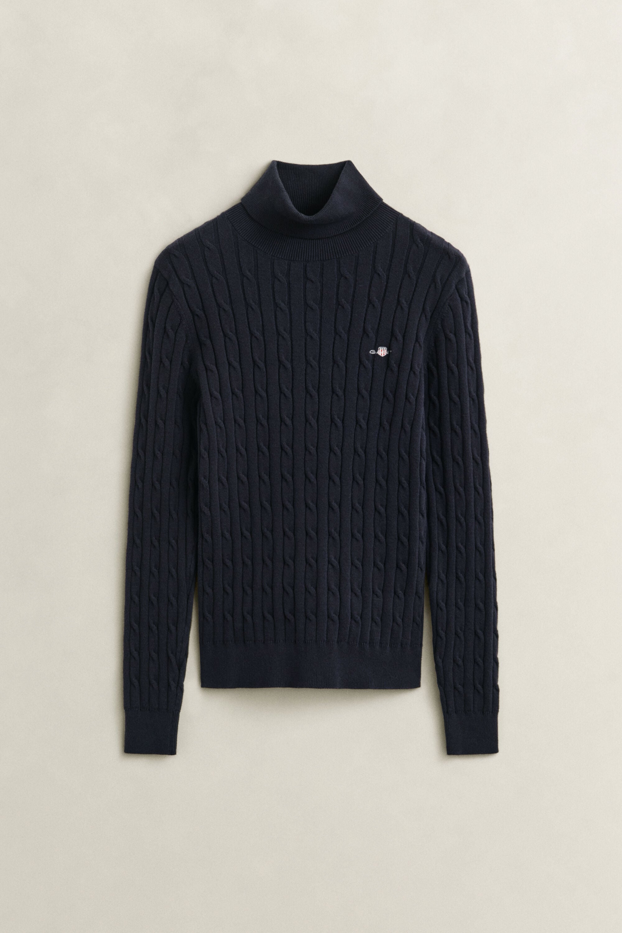 Zopfstrick Rollkragenpullover aus Stretch-Baumwolle