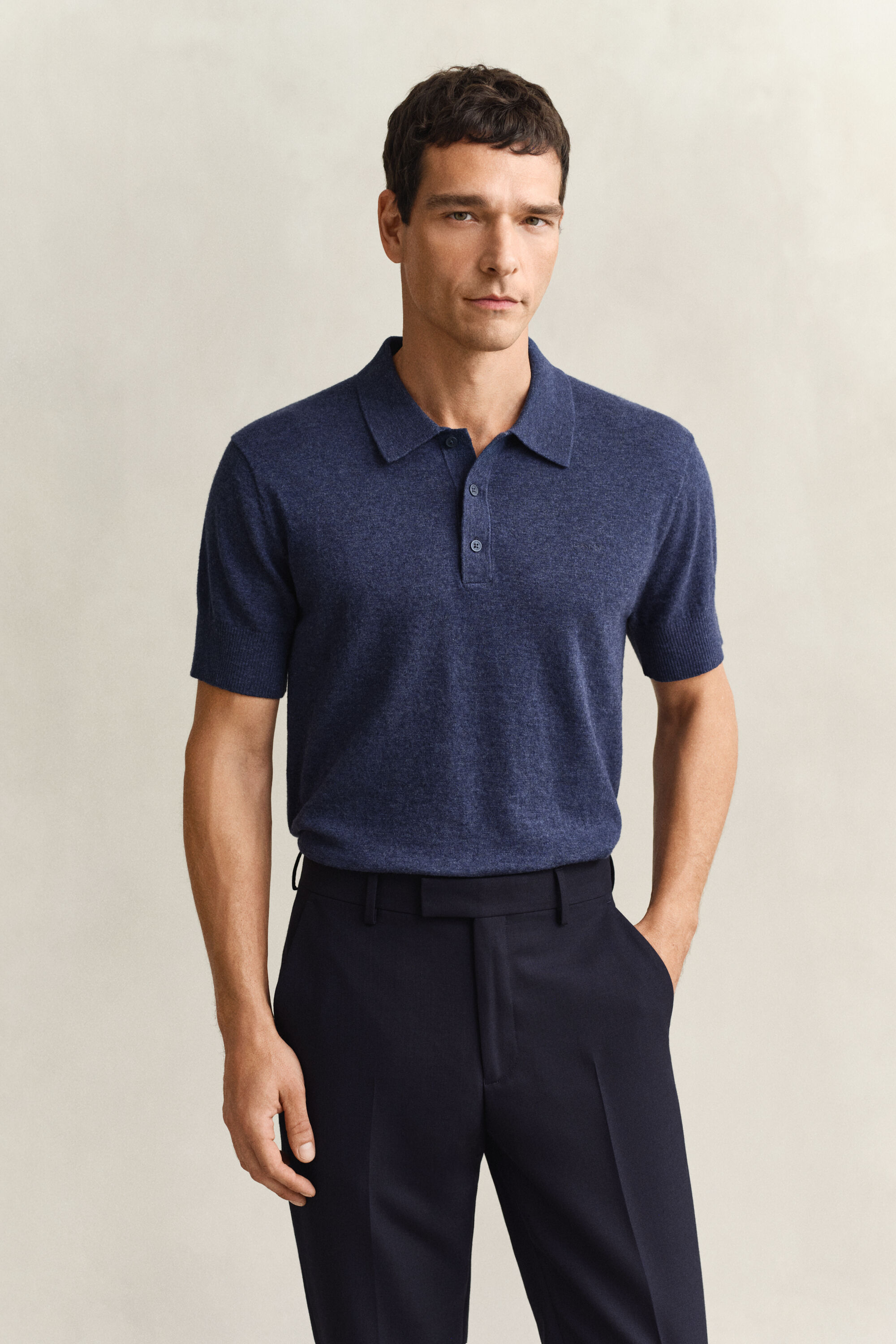 Kurzarm-Polopullover aus Baumwollmix-Flammgarn