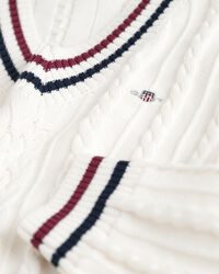 Teens Zopfstrick V-Neck Pullover mit Streifen