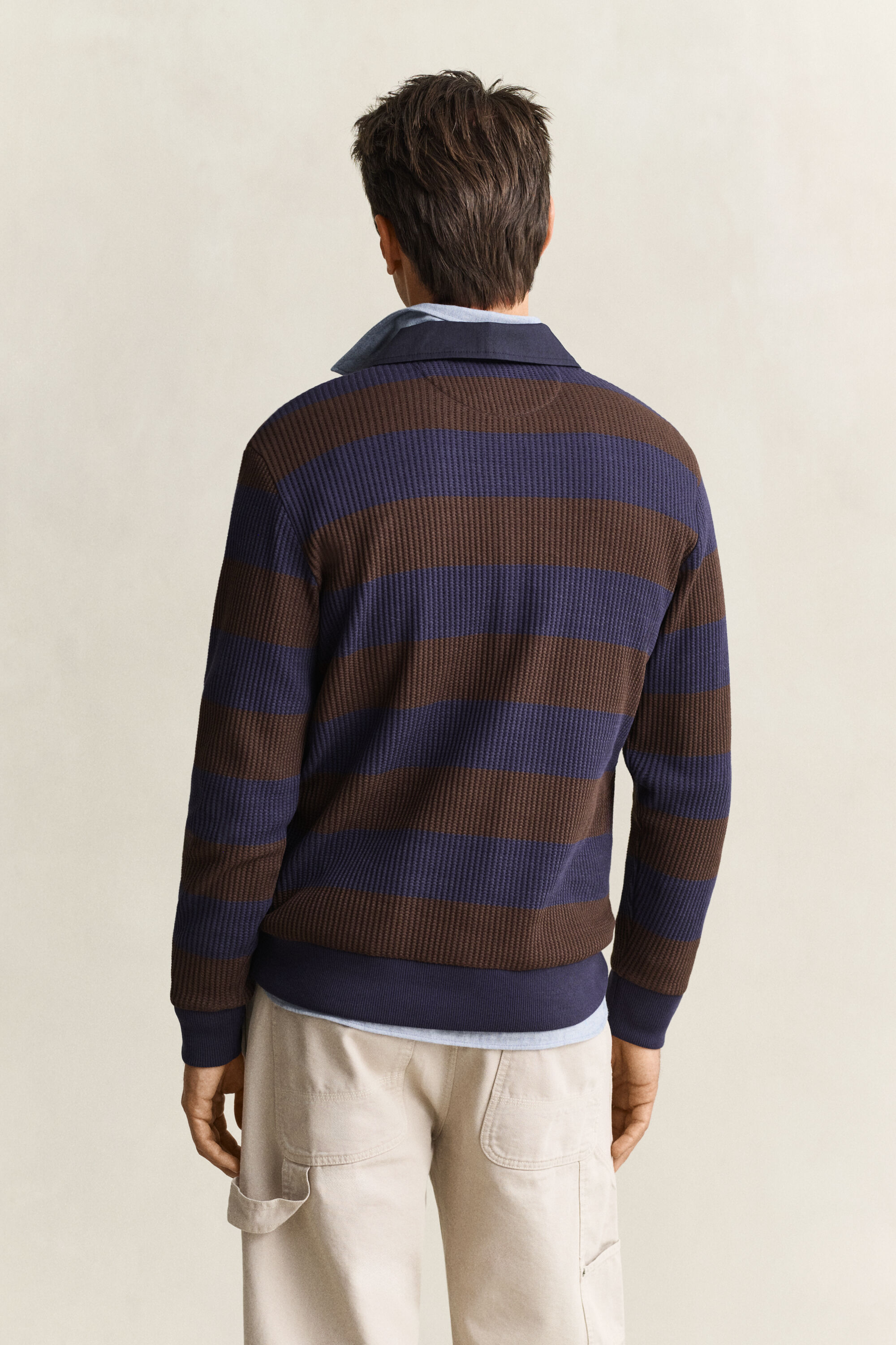 Striped Waffle Texture Polo Shirt