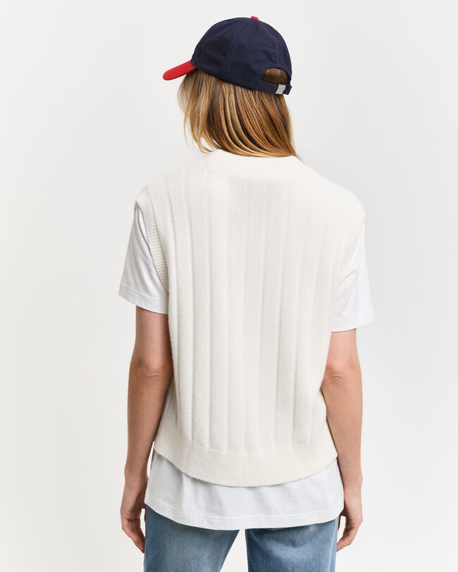 Breit gerippter V-Neck Wollpullunder