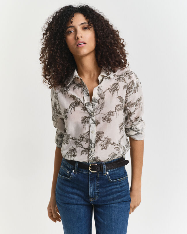 Relaxed Fit Bluse aus Baumwolle und Seide mit Baum-Print