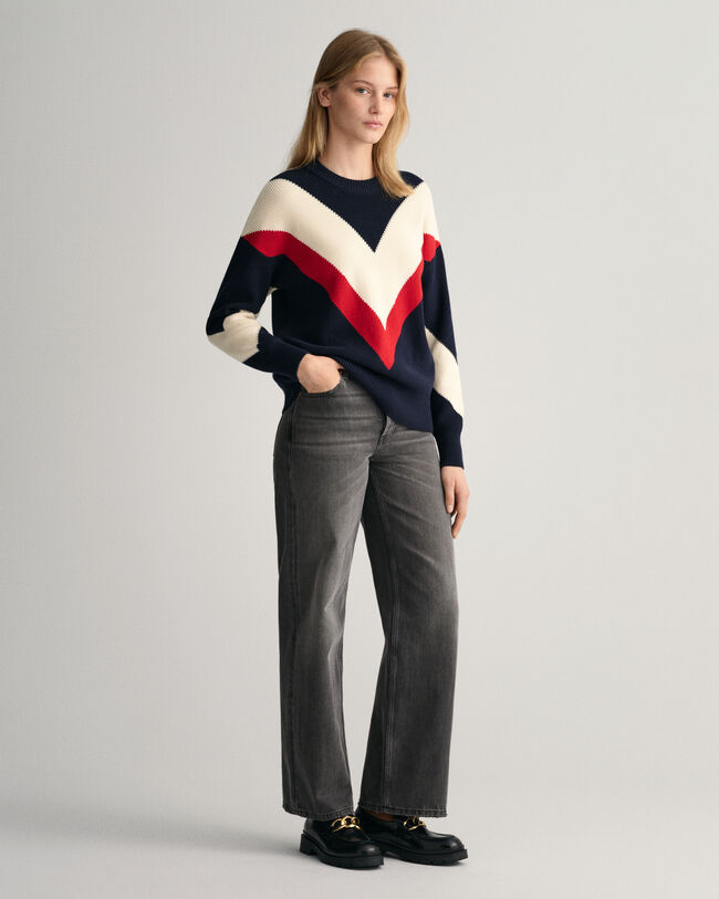 Rundhalspullover mit Blockfarbendesign