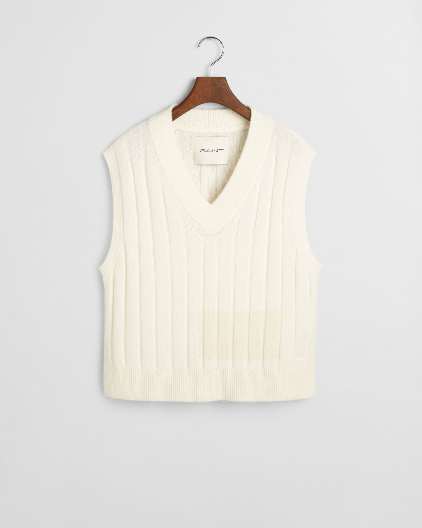 Breit gerippter V-Neck Wollpullunder