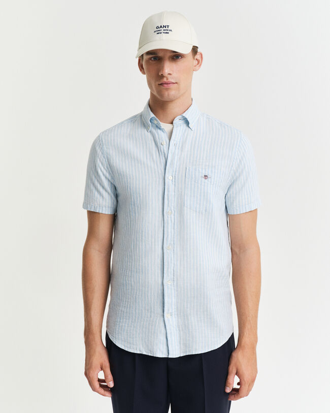 Regular Fit Baumwoll Leinen Kurzarmhemd mit Streifen