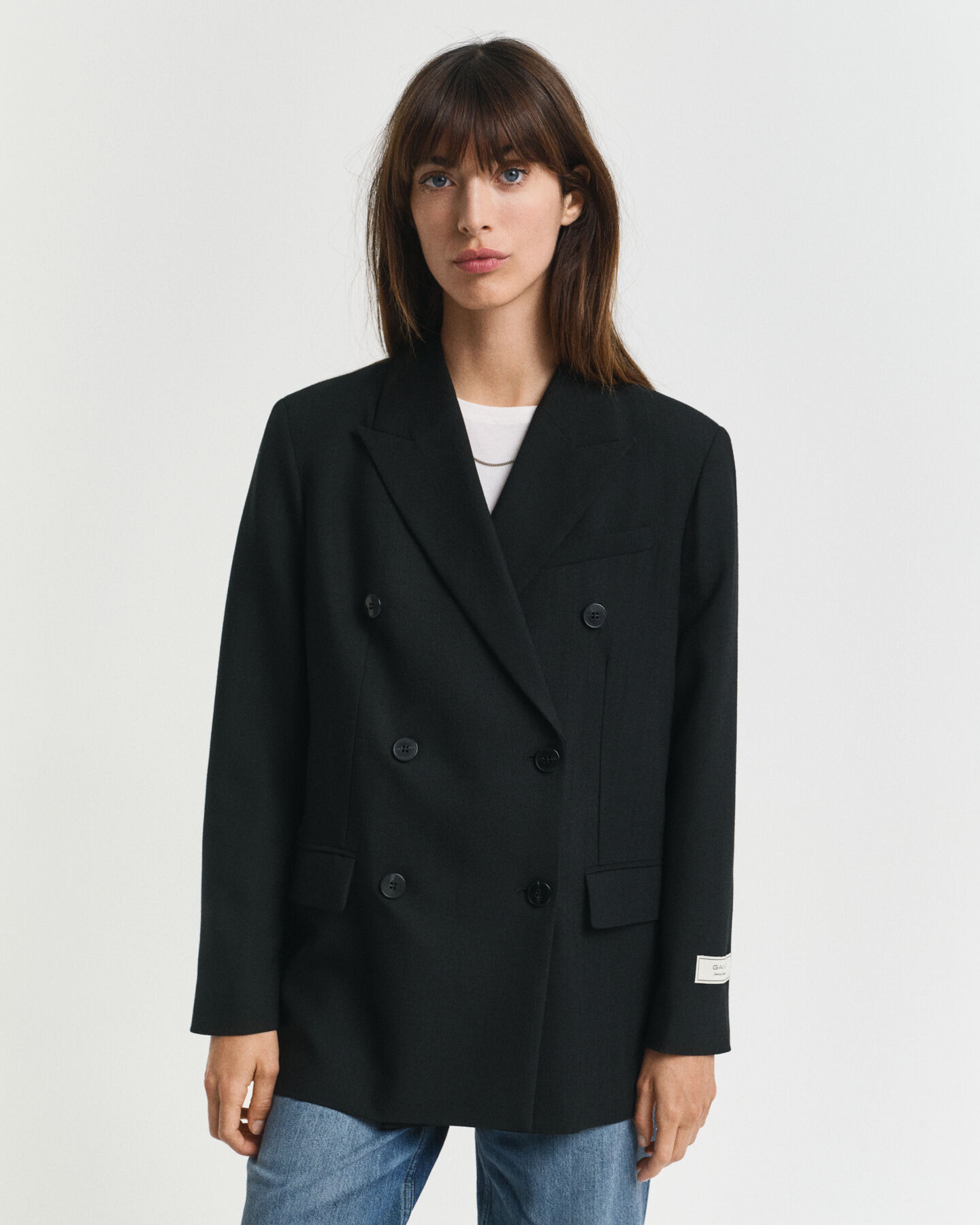 Zweireihiger Relaxed Fit Hopsack Blazer aus Wollgemisch