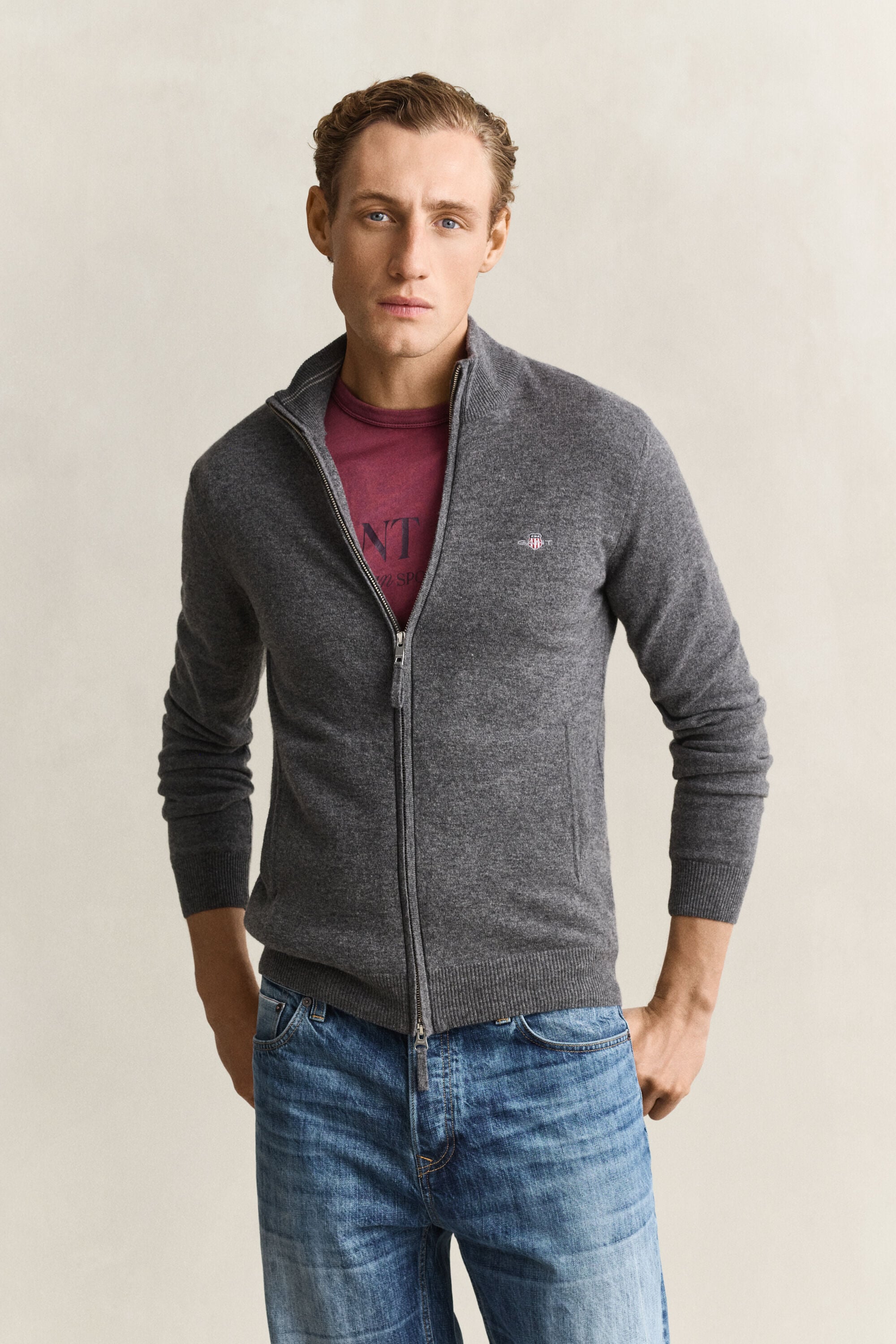Strickjacke aus Lambswool mit Reißverschluss