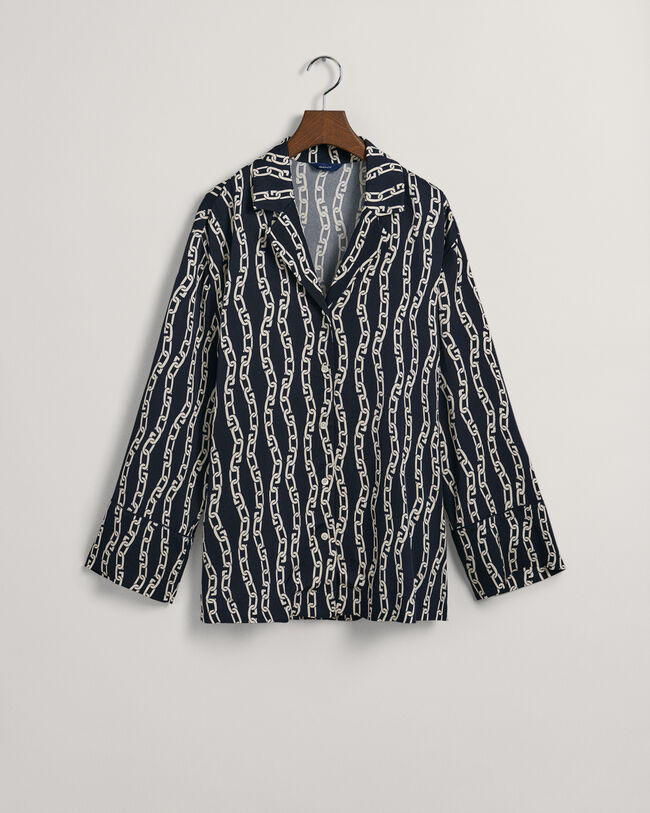 Relaxed Fit Chain Print Bluse im Pyjamastil