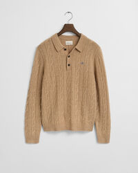 Lambswool Zopfstrick Polopullover