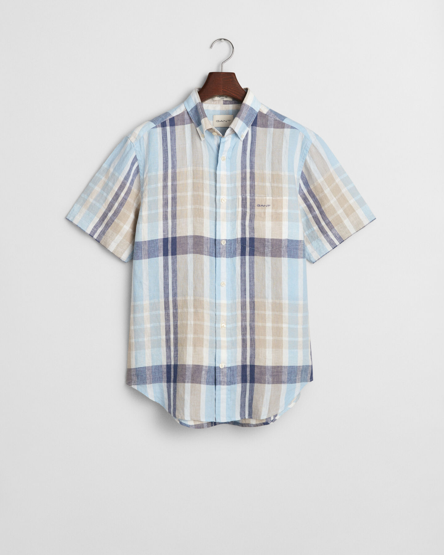 Regular Fit Madras Leinen Kurzarm Hemd