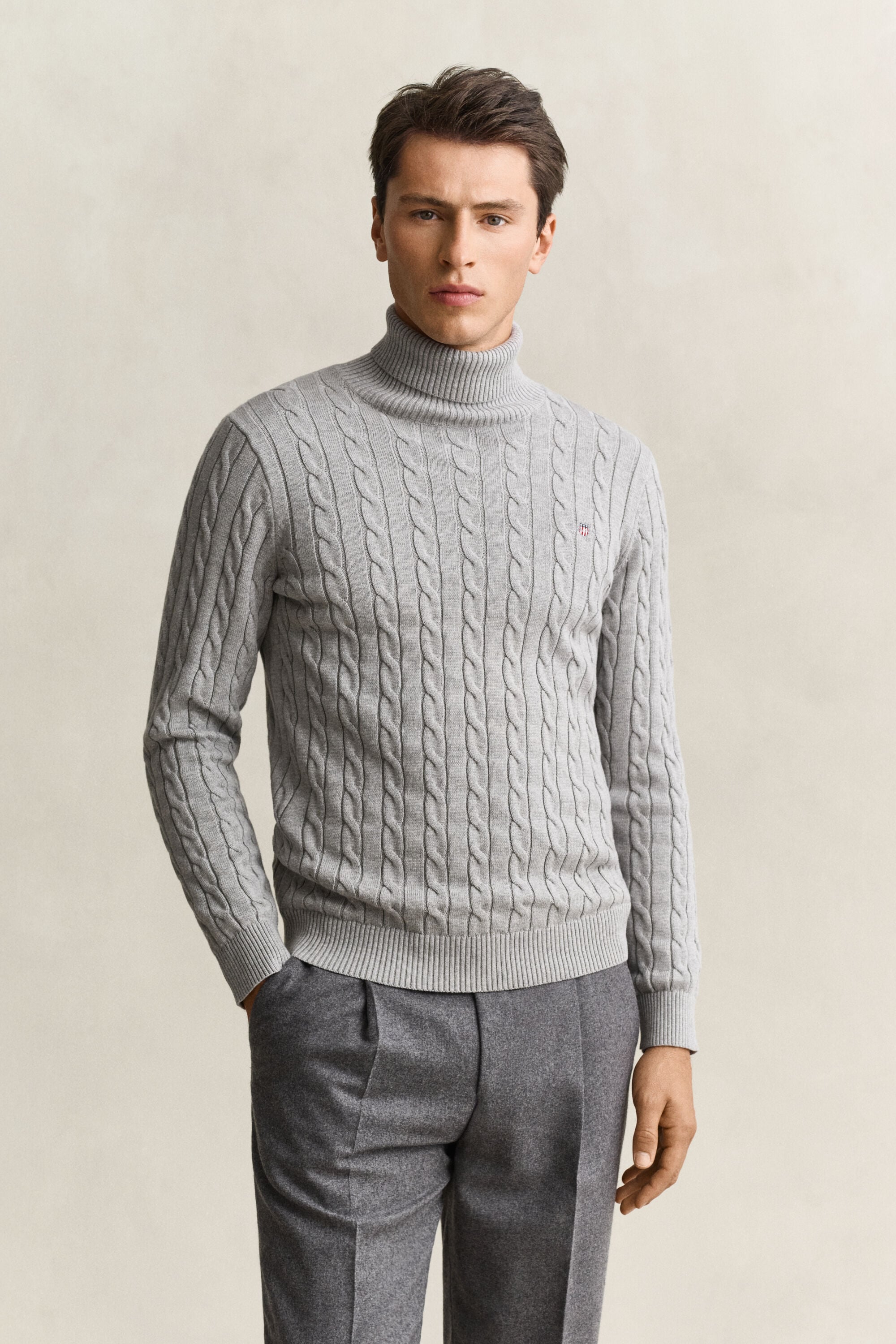 Zopfstrick Rollkragenpullover aus Baumwolle