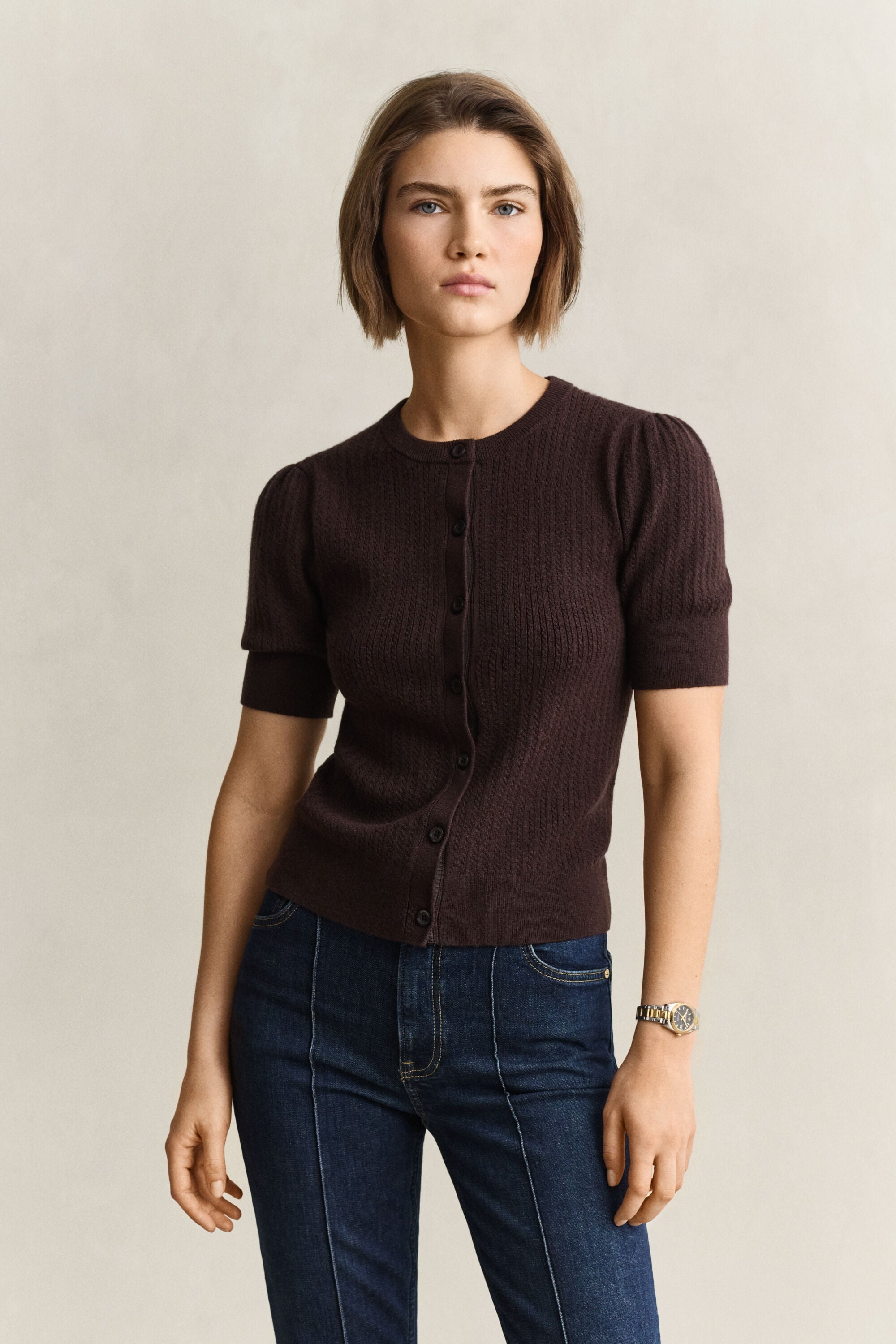 Cardigan à manches courtes en maille torsadée