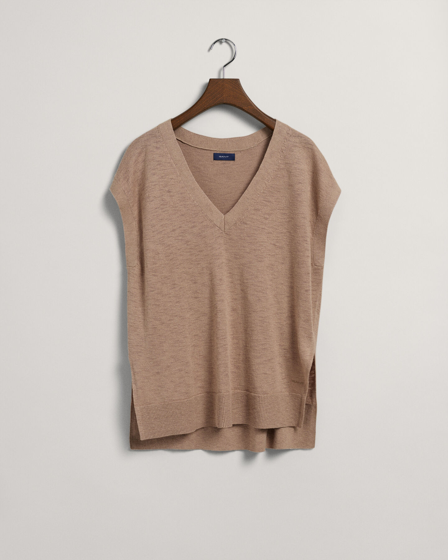 V-Neck Top aus Leinenmischgewebe