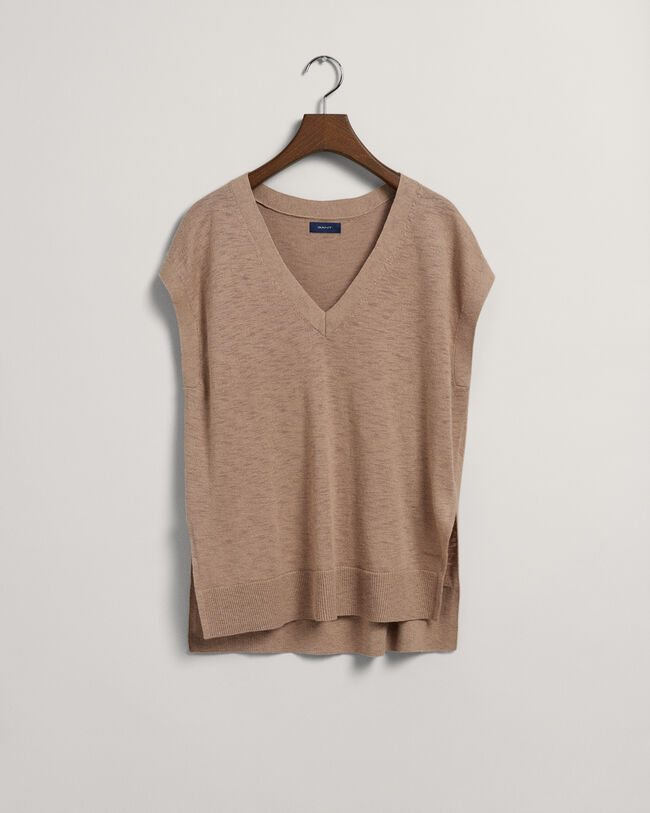 V-Neck Top aus Leinenmischgewebe