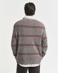 Wollmix Polopullover mit Streifenmuster