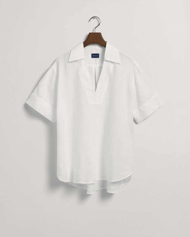 Popover Leinen Kurzarmbluse