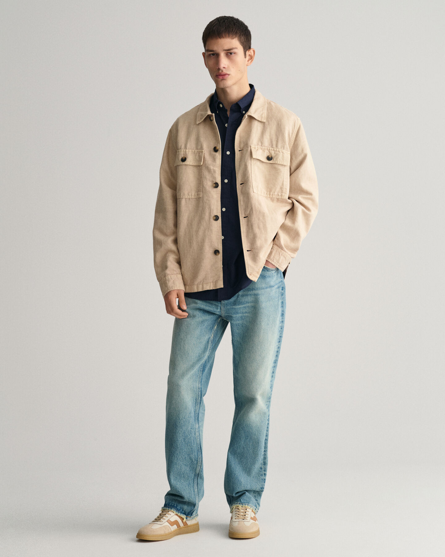 Regular Fit Baumwoll Leinen Kurzarmhemd