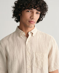 Regular Fit Leinen Kurzarmhemd im Hahnentrittmuster