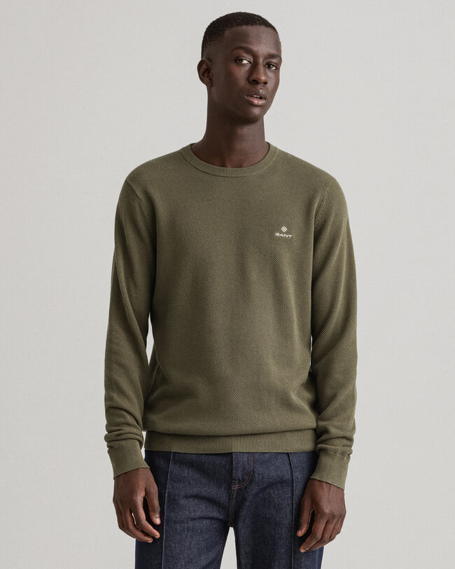 Rundhalspullover aus Baumwoll-Piqu&eacute;