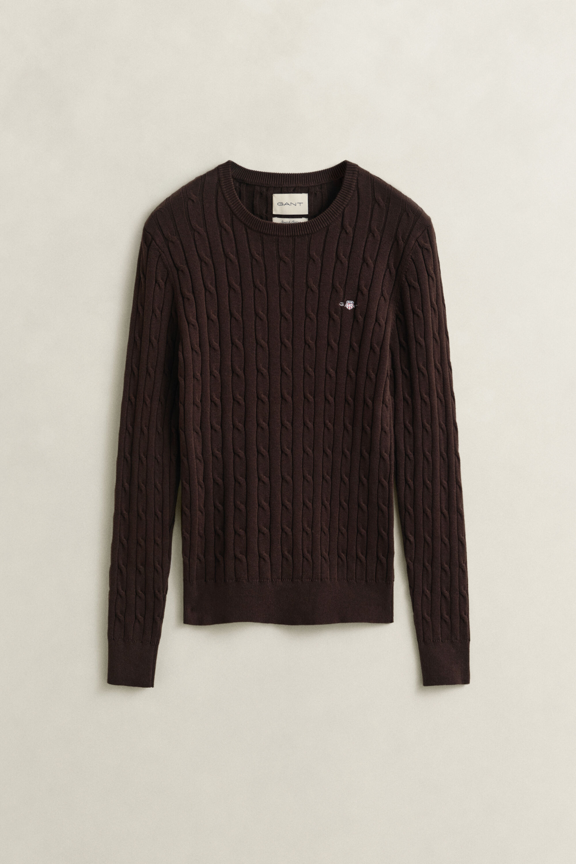 Pull col rond en maille de coton stretch à torsades